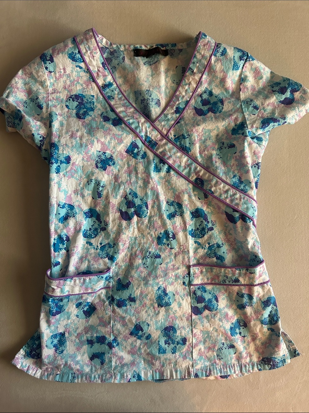 Women’s Floral Wrap-Style Tunic Top in Blue & Purple